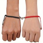 Chic Magnetic Love Heart Couple Bracelets Set - 2PCS Adjustable 16.0-29.97 Cm Alloy Perfect For Weddings & Gifts