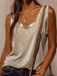 Contrast Trim Tank Top Casual Crew Neck Summer Sleeveless Top Women's Clothing