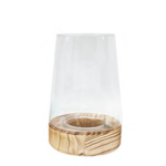 Candle Holder Tapered Cylinder With Wooden Base 22 X 14.5CM