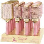 Olivia Garden Nanothermic Ceramic & Ion Breast Cancer Awareness Gold & Pink Brush Display: 16 Brushes & Stand