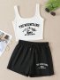 Letter Print Two-piece Set Casual Crop Tank Top & Drawstring Shorts Outfits Women's Clothing