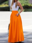 Ruched High Waist Skirts Elegant Solid Versatile Maxi Skirts Women's Clothing