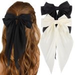 2PCS Elegant Solid Color Ribbon Bowknot Hair Clips Vintage Hair Decoration For Women And Daily Uses Daily Wear