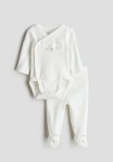 2-PIECE Cotton Set - White & Teddy Bear