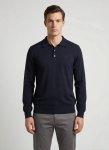Polo Cotton Ls Knitwear Navy Golfer - XL Blue