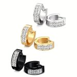 1PAIR Hip Hop Punk Stainless Steel Hoop Earrings For Men Cubic Zirconia Hoop Earrings