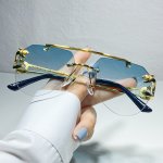 Retro Tiger Rimless Fashion For Women Men Double Bridge Gradient Sun Shades For Party Beach Travel