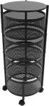 Generic 4-TIER Round Storage Organiser With Wheels Black Metal Mesh Multi-purpose Stand Steel Organizer Kitchen Rack