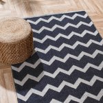 Handwoven Jacquard Rug 120 X 180CM - Zig Zag - Dark Grey