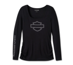 Women’s Bar & Shield Square Neck Long Sleeve Top – Black Beauty
