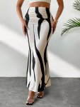Random Print High Waist Bodycon Skirt Elegant Mermaid Hem Ruched Maxi Skirt Women's Clothing