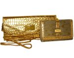 Fino Crocodile Patent Leather Clutch Bag & Purse Set - Gold