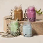 MINI Bubble Tea Keychain Realistic Milk Tea Cup Model Pvc Material Decorative Charm For Bags And Birthday