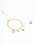 Goldair Gold Festive Tree Motif Ring & Festive Charm Bracelet Set