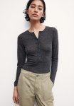 Fine-knit Henley Top - Dark Grey Marl