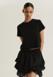 Broderie Anglaise-detail Tiered Skirt - Black