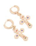 Goldair Gold Semi-precious Stone & Pearl Baroque Cross Huggie Earrings