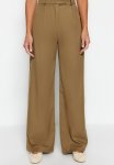 Wide Leg Woven Trousers - Khaki