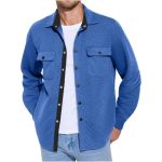 Mens Quilted Shirt Jacket Lightweight Long Sleeve Snap Button Shacket Warm Fall Winter Coat With Pockets Mens Coats Blue 2XL