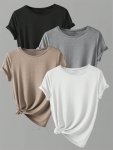 4 Packs Solid Color T-Shirt Casual Crew Neck Short Sleeve T-Shirt For Spring & Summer Women's Clothing