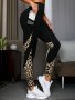 Yoga Sports Leopard Mesh Splicing Pockets Butt Lifting Waist Cropped Pants Trousers Women's Clothing