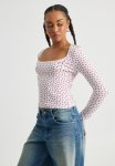 Ava Pointelle Long Sleeve Top - White hearts