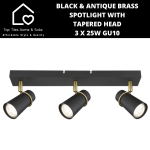 Black & Antique Brass Spotlight With Tapered Head - 3 X 25W GU10
