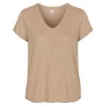 Lurex Trim Basic Knit Top - Beige S m