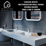 Corian White Rectangular Wall Hung Double Basin - 1600 X 500 X 120MM