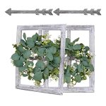Rustic Wood Window Frame With Green Wreath And Arrows Wall Decorfarmhouse Window Frame Hanging Decor Wooden Fake Decoration Wind