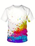 Graffiti Style Colorful Splash 3D Digital Pattern Print Men's Graphic T-shirts Causal Comfy Tees Short Sleeve Pullover Tops Men'