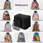 20 Pcs Black Organza Drawstring Gift Bags - Polyester Sheer Favor Bags For Jewelry Candy Wedding Party Small Business Packaging
