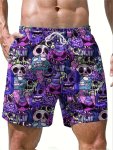 Comic Style Skull And Ice Pop Pattern Shorts With Drawstring And Pockets Novel And Chic Shorts Suitable For Summer Street Sports