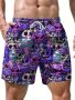 Comic Style Skull And Ice Pop Pattern Shorts With Drawstring And Pockets Novel And Chic Shorts Suitable For Summer Street Sports And Beach Wear