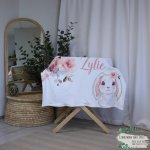 Fleece Blanket Bunny Pink With Flowers