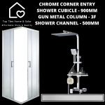 Chrome Corner Entry Shower With Chrome Column + Channel - 500MM