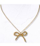 Beaded Chain Bow Necklace - Gold Free