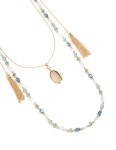 Goldair Gold Tassel & Blue Beaded Layered Necklace