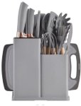 19 Piece Silicone Kitchen Set With Knifes Cutting Board And Storage Rack - Grey Silicone Knife Kitchen Tool Set