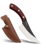 1 Piece Carbon Steel Multipurpose Viking Style Chef Knife With Wood Handle & Sheath