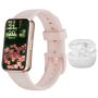 Pink Smart Fitness Watch With Wireless Bluetooth Earbuds Set