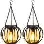 2 Piece Solar Iron Lantern Pendant Lights Outdoor Courtyard Decorative Lights