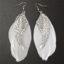 Hollow Angel's Wing Design With White Feather Decor Dangle Earrings Bohemian Goth Style Alloy Jewelry Female Gift