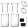 2 Piece Glass Carafe Set Juice Container Carafe Water Pitcher Beverage Jugs