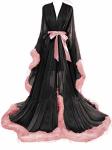 Molisa Womens Sexy Feather Bridal Robe Long Wedding Scarf Illusion Bathrobe Sleepwear Lingerie Robe Nightgown Black+dusty Rose X
