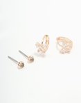 Rose Gold Plated Cubic Zirconia Bow Hoop & Heart Stud Earrings 2-PACK