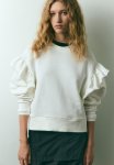 Oversized Frill-trimmed Sweatshirt - Cream