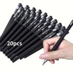 20PCS Smooth Writing Matte Black Gel Pens - 0.5MM Ultra Fine Point - Durable Pocket Clip - Perfect For Office School And Signatu