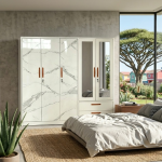 5 Door Marble Finish Wardrobe With Mirrors - Branch