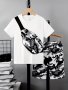 2pcs Boys Casual Camo Bag Pattern Graphic Print Short Sleeve T-shirt & Camouflage Shorts Set Comfy Summer Boys Clothes